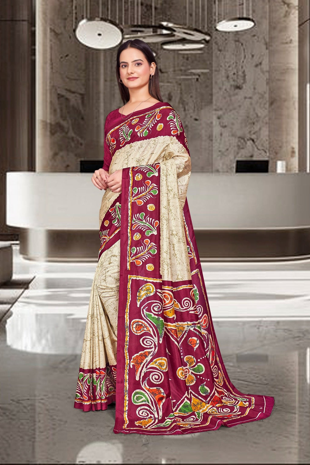 Beige Cotton Silk Professional Office Saree - FeministaCotton Silk