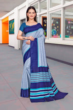 Grey Cotton Silk Workplace Formal Saree - FeministaCotton Silk