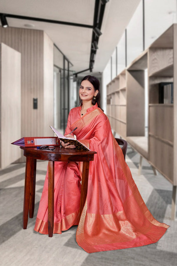 Red Cotton Silk Professional Office Saree - FeministaCotton Silk