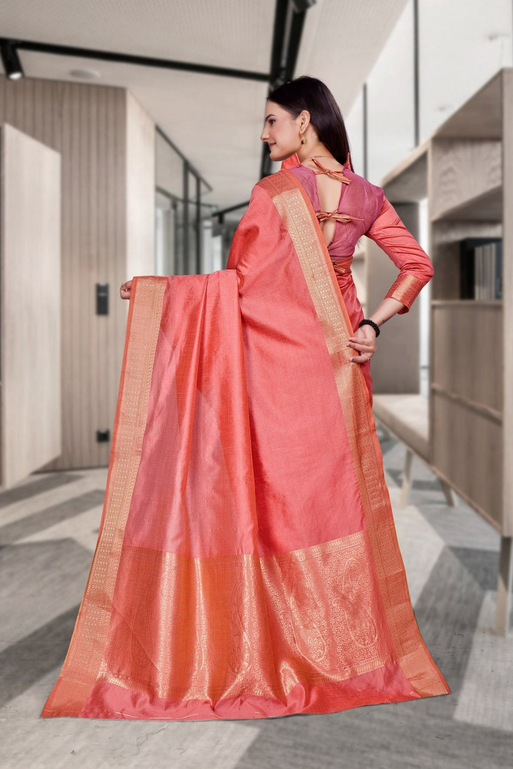 Red Cotton Silk Professional Office Saree - FeministaCotton Silk