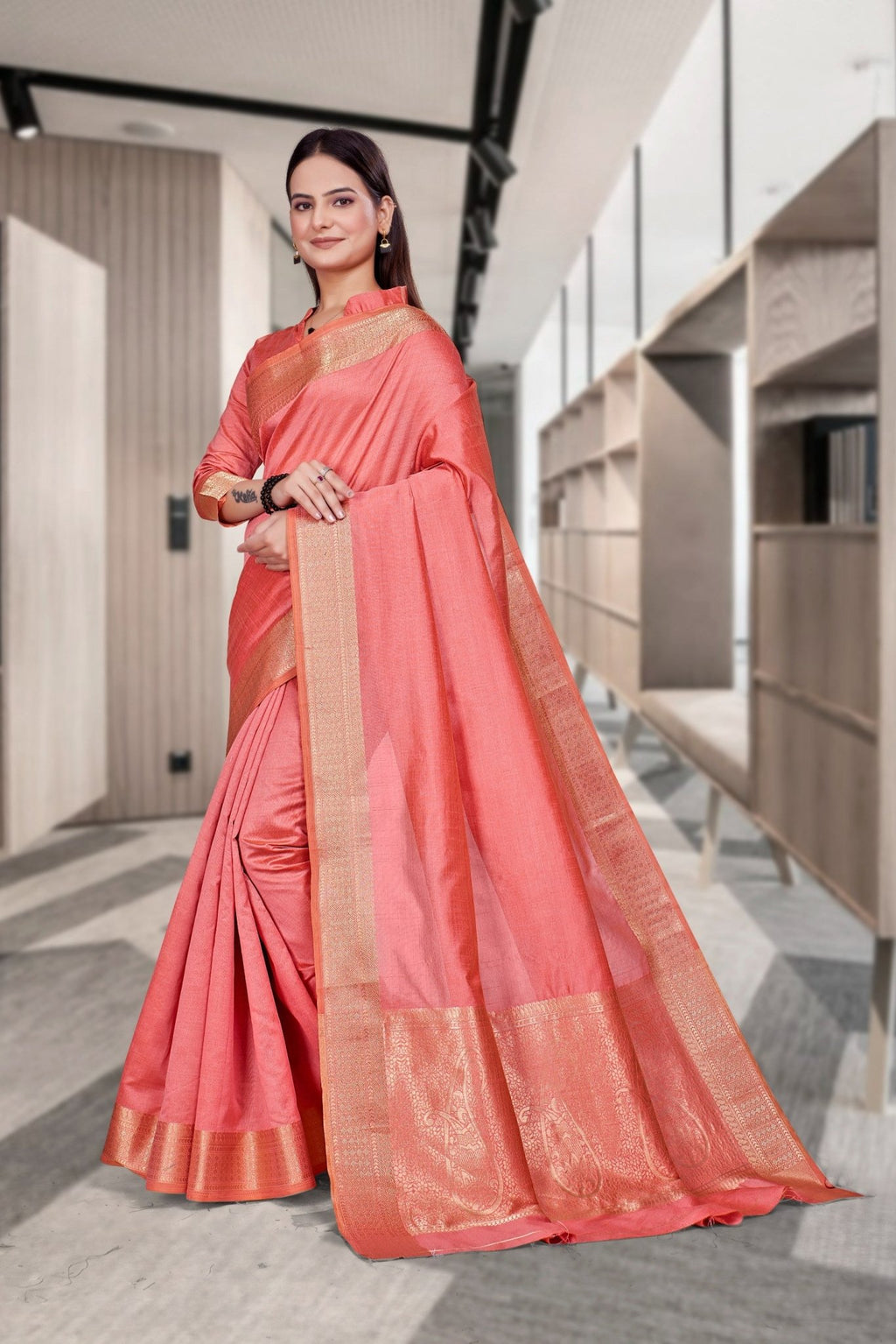 Red Cotton Silk Professional Office Saree - FeministaCotton Silk