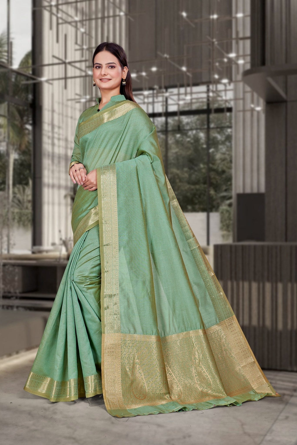 Green Cotton Silk Professional Office Saree - FeministaCotton Silk
