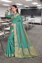 Green Cotton Silk Staff Professional Saree - FeministaCotton Silk