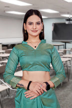 Green Cotton Silk Staff Professional Saree - FeministaCotton Silk