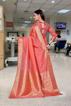 Red Cotton Silk Work Wear Uniform Saree - FeministaCotton Silk
