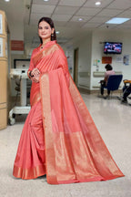 Red Cotton Silk Work Wear Uniform Saree - FeministaCotton Silk