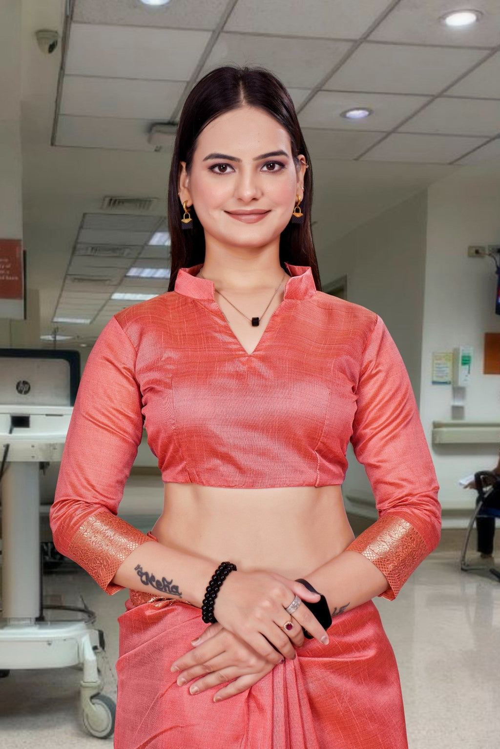 Red Cotton Silk Work Wear Uniform Saree - FeministaCotton Silk