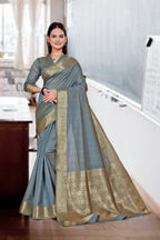 Grey Cotton Silk Workplace Uniform Saree - FeministaCotton Silk