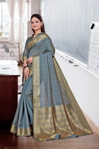 Grey Cotton Silk Workplace Uniform Saree - FeministaCotton Silk