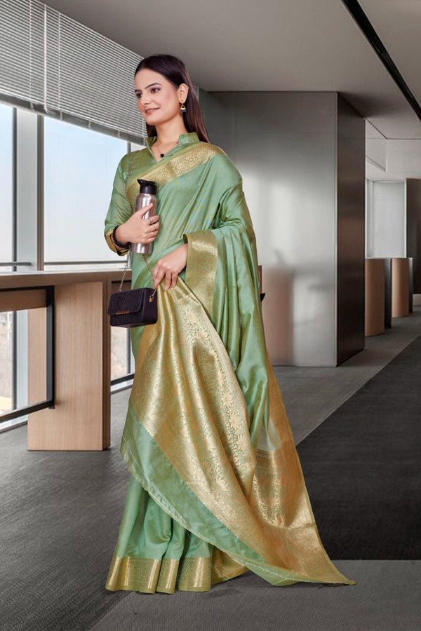 Green Cotton Silk Professional Office Saree - FeministaCotton Silk