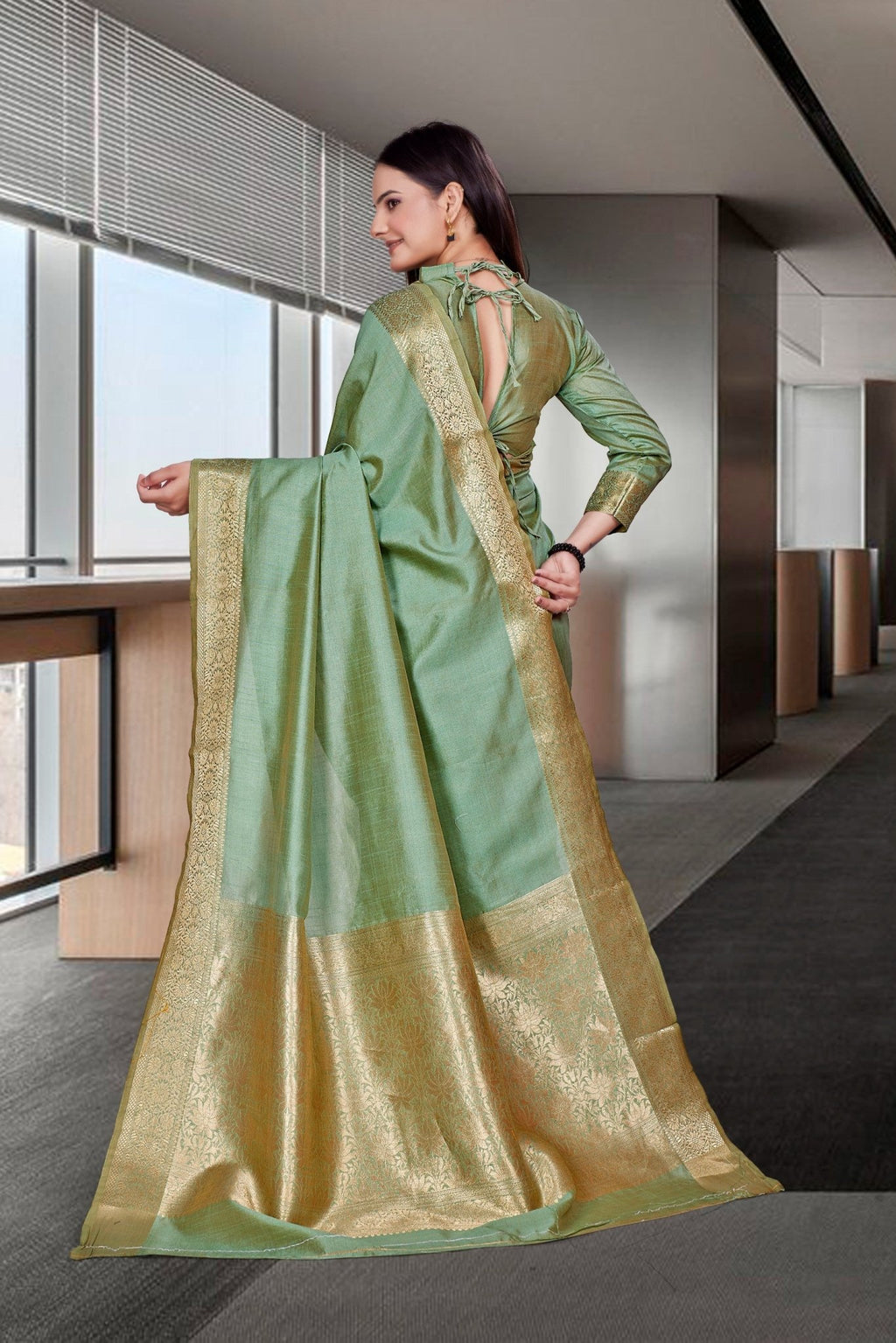 Green Cotton Silk Professional Office Saree - FeministaCotton Silk