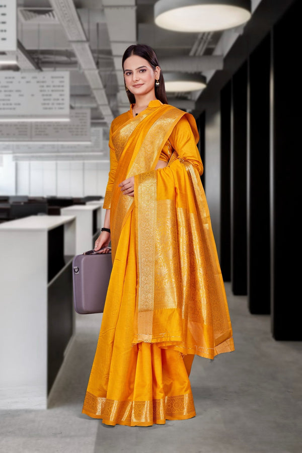 Mustard Cotton Silk Professional Office Saree - FeministaCotton Silk