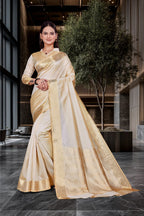 Cream Cotton Silk Professional Office Saree - FeministaCotton Silk