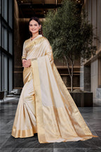 Cream Cotton Silk Professional Office Saree - FeministaCotton Silk