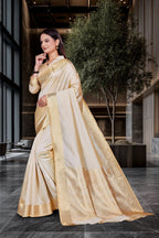 Cream Cotton Silk Professional Office Saree - FeministaCotton Silk