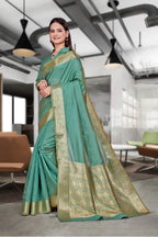 Green Cotton Silk Workplace Uniform Saree - FeministaCotton Silk