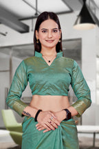 Green Cotton Silk Workplace Uniform Saree - FeministaCotton Silk